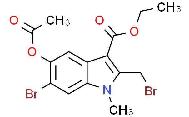 ETHYL5-ACETOXY-6-BROMO-2-(BROMOMETHYL)-1-METHYLINDOLE-3-