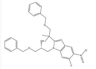 1H-Indole-1-ethanol, 2-[1,1-dimethyl-2-(phenylmethoxy)ethyl]-6-fluoro-5-nitro-α-[(phenylmethoxy)methyl]-, (αR)-